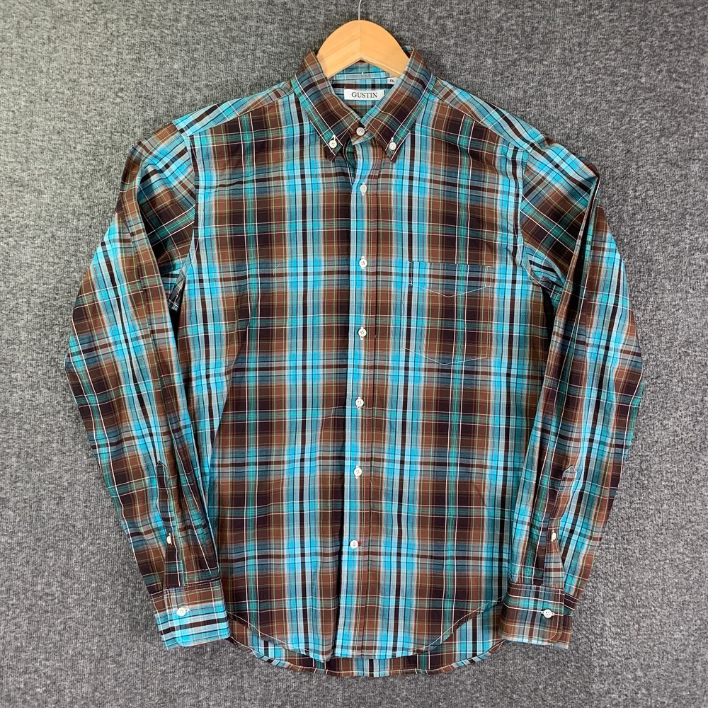 Gustin Shirt Men Large Plaid Button Up Long Sleeve Cotton Made In USA Modern